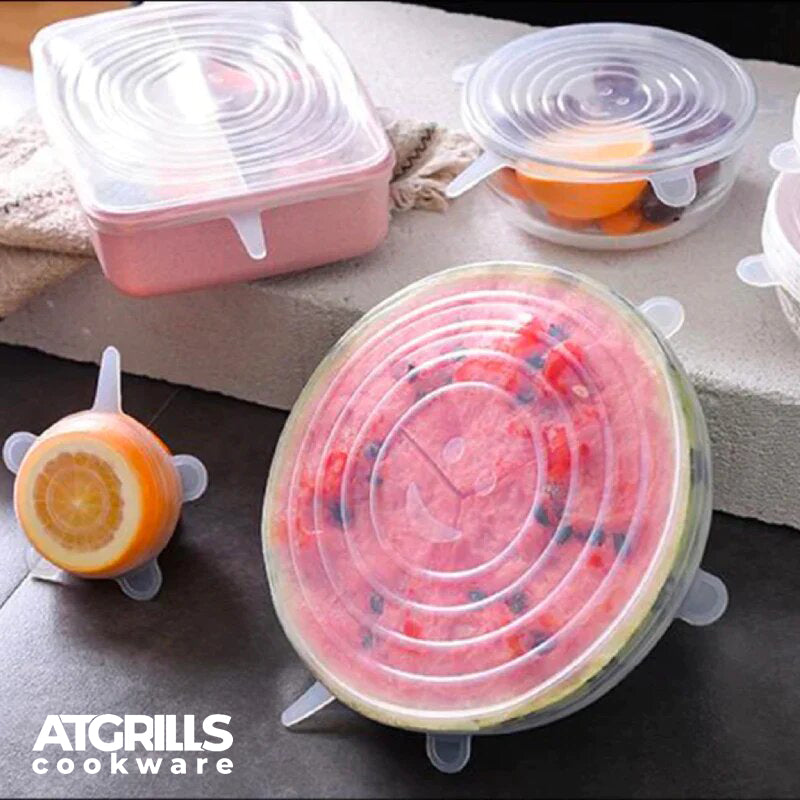 6PCS Silicone Cover Stretch Lids Reusable Airtight Food Covers Keeping  Fresh Seal Bowl Stretchy Cover Kitchen Cookware white 