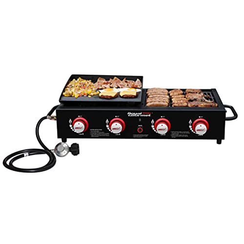 Royal Gourmet GD4002T Tailgater Tabletop Gas Grill Griddle, 4-Burner Portable Propane Grill Griddle Combo, for Backyard or Outdoor BBQ Cooking, 40,000 BTU, Black