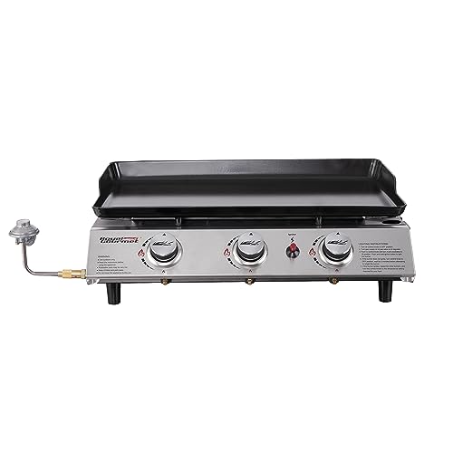 Royal Gourmet PD1302 3-Burner 26,400-BTU Portable Gas Grill Griddle, Flat Top for Outdoor Camping, Tailgating, Picnics, Silver