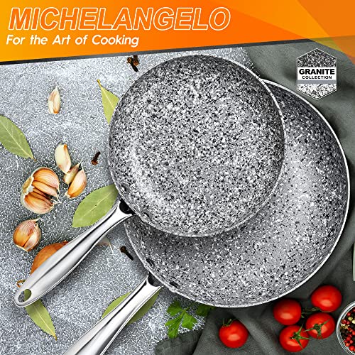 Michelangelo 8 inch Frying Pan with Lid, Small Frying Pan with Bakelite Handle, 8 inch Frying Pan Nonstick with Stone-Derived Coating, Small