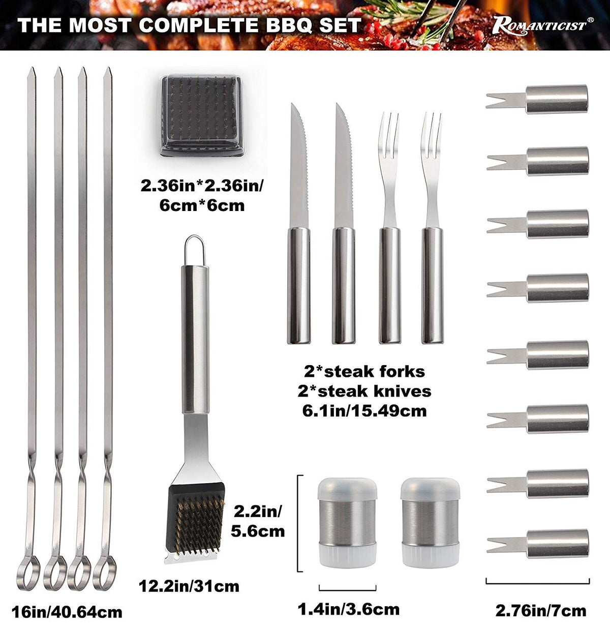 ROMANTICIST 20pc Heavy Duty BBQ Grill Tool Set in Case - The Very Best  Grill Gift on Birthday Wedding - Professional BBQ Accessories Set for  Outdoor